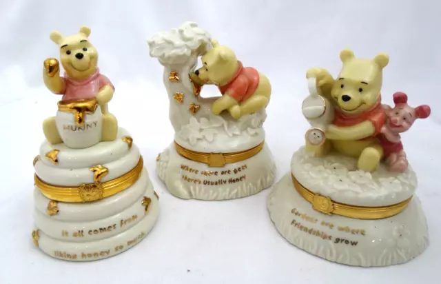 3 Lenox Winnie The Pooh Trinket Boxes With Charms
