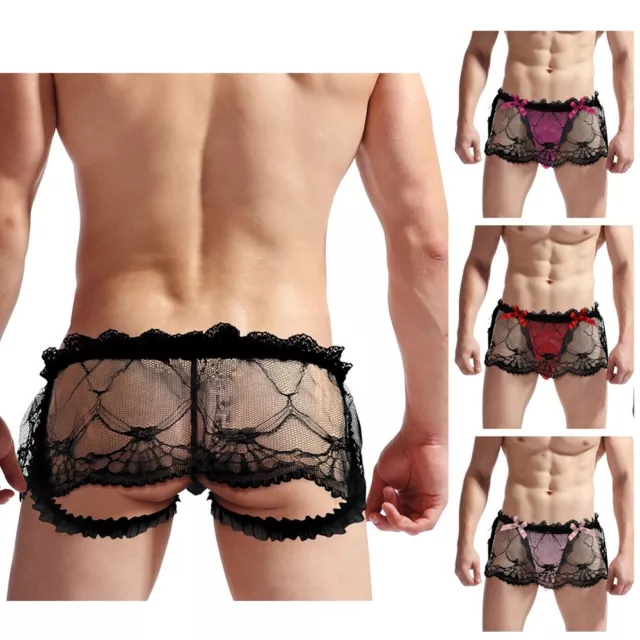 UK Mens Sissy Pouch Panties Lace Skirted Thong Mooning Lingerie Nightwear Briefs