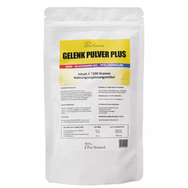 Gelenk Pulver Plus - Hyaluron säure Glucosamin MSM rein hochdosiert