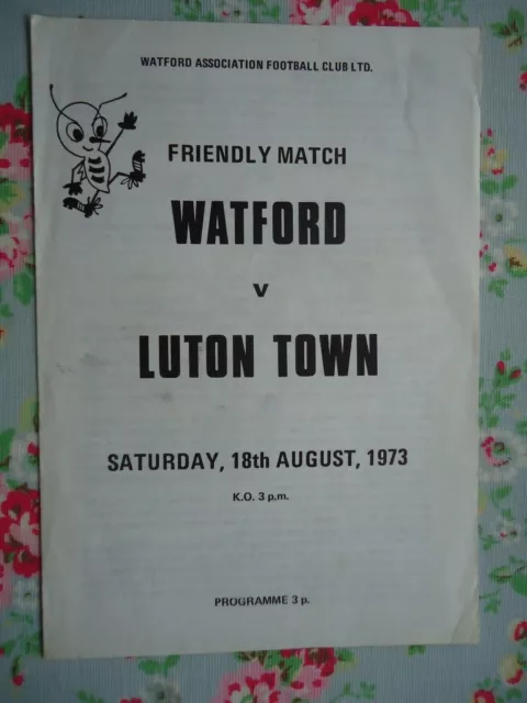 1973 Watford v Luton Town Single Sheet Friendly Programme