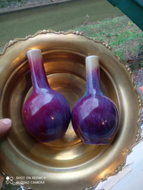 Pair Chinese Antique/Vintage multi colore Glazed Porcelain Vases