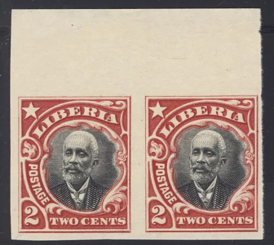 Liberia 1909, 2c President Barclay, IMPERFORATE PAIR #116