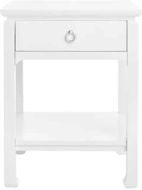 Side Table BUNGALOW 5 HARLOW Contemporary Ring Pull Chow Feet White Lacquer