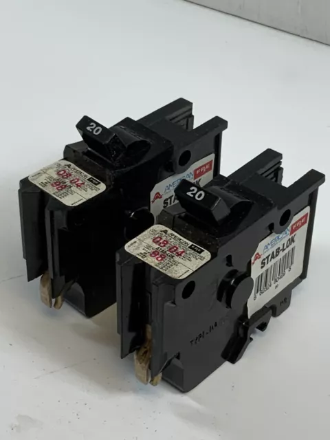 2 (Used) American FPE NA 120 Stab-Lok   1 Pole 20 Amp Circuit Breaker