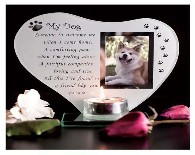 My Dog - Inspirational poem, candle and photo holder glass memorial plaque