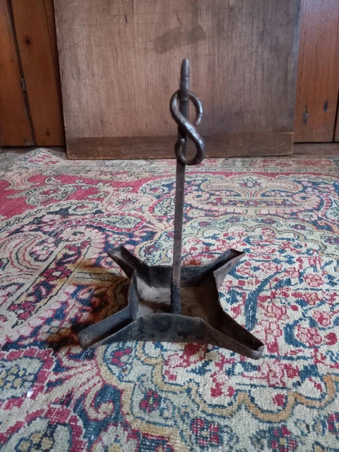 Sweet Antique Early Primitive Hand Forged Metal Iron 4 Wick Grease Lamp 7"