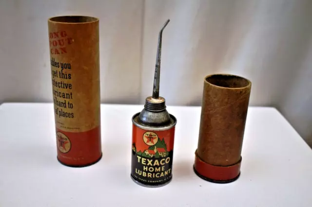 Vintage Texaco Home Lubricant Long Spout Oil Can In Original Tube Box Empty Old