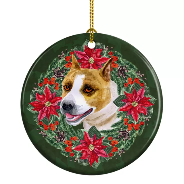 American Staffordshire Poinsetta Wreath Ceramic Ornament CK1510CO1