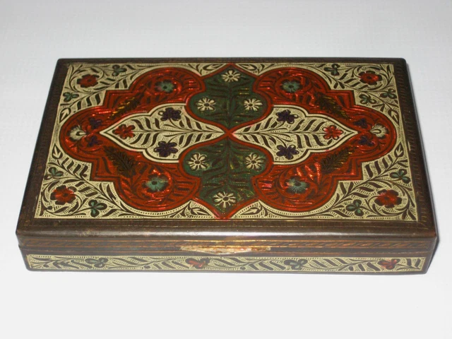 Early 20th Century Decorative Enamel & Brass Metal Playing Card, Trinket Box