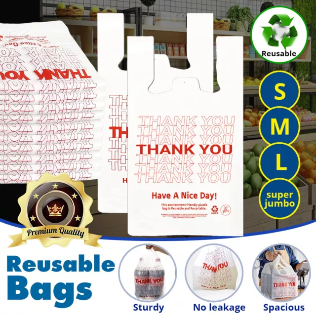 Reusable Plastic Singlet Shopping Bags Heavy Duty Grocery Carry Checkout Bags AU