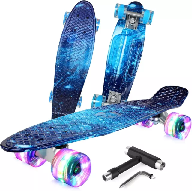 22'' Skateboard Komplette Mini Cruiser Board Funboard mit LED Rollen für Anfänge