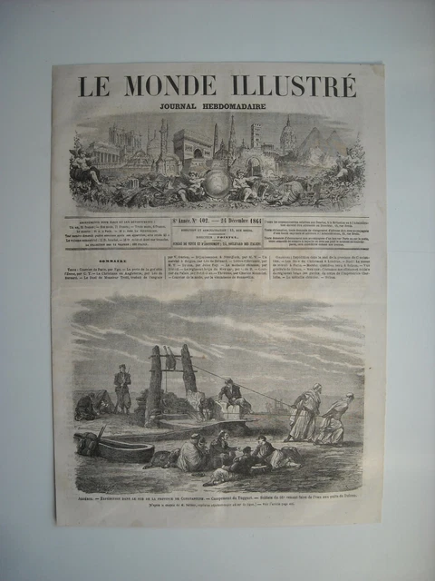 Gravure 1864. Algerie. Campement De Tuggurt. Soldats 66 Eme Au Puits De Dzioua..