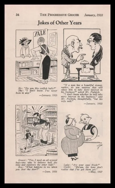 1933 Retail Grocery Store "Jokes Of Other Years" Cartoon Strip Vintage Print Ad
