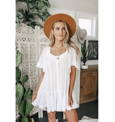 NEW Free People Small Hearts Desire Lace Boho Cotton Tunic Top Cottage *READ*