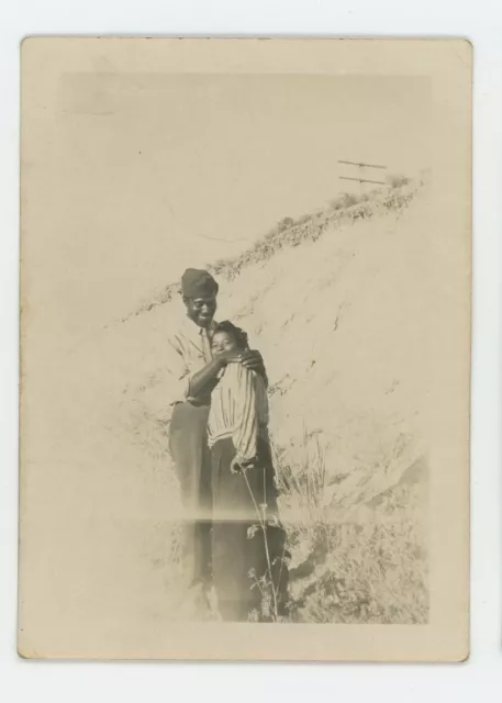 Vintage Photo Cute African American Husband Wife Loving Looks Hugs On Hill 1940s