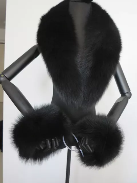 100% Real fox fur collar/black neck wrap/women jacket collar/sleeve covers/cuffs