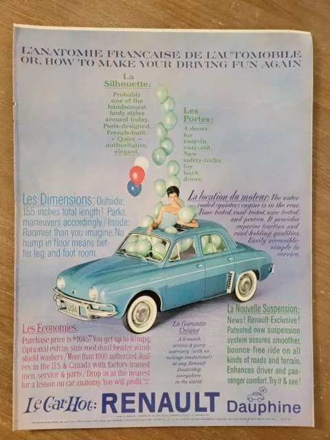 Vintage 1960 Le Car Hot Renault Dauphine Print Ad Advertisement Make Driving Fun