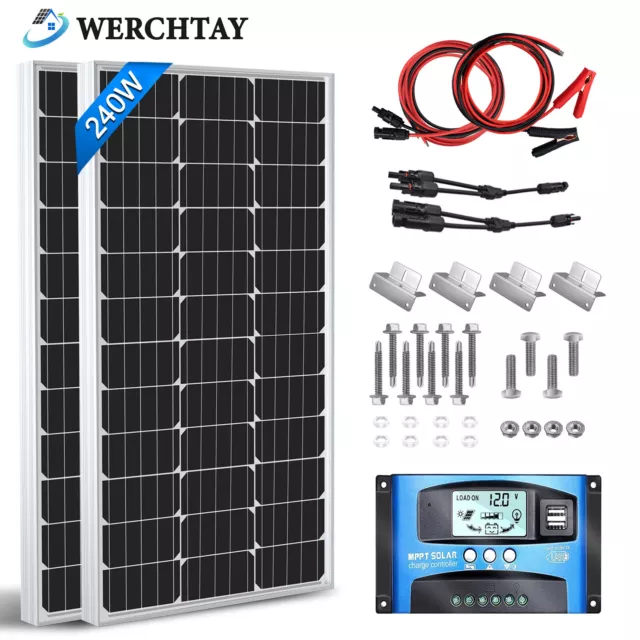 200W 240W Watt 12V 24V Volt Mono Solar Panel Kit RV Caravan Shed Battery Charger