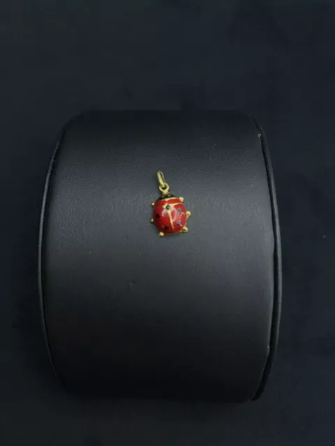 Unique Red & Black Enamel Inlay Lady Bug 14k Yellow Gold Designer Pendant Charm
