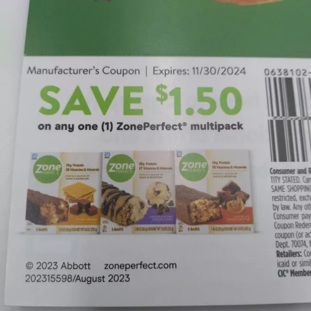 Zone Perfect $1.50 off Any Multipack exp 11/2024 Lot of 26 Coupons Save $39.00 2