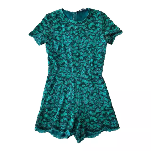 Zara Woman Romper Green Lace Short Sleeve Crewneck Pockets Party Dressy XS