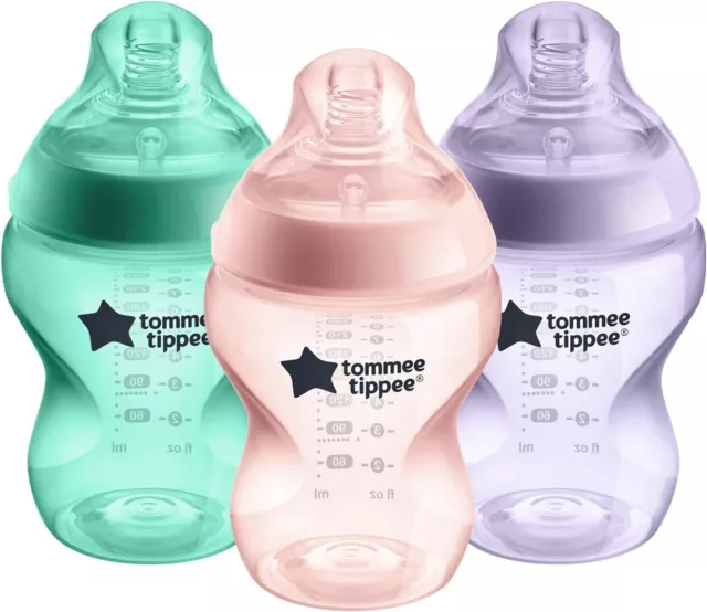 TOMMEE TIPPEE Colour My World Feeding Bottles Green/Blue/Teal, 260ml (Pack of 3)