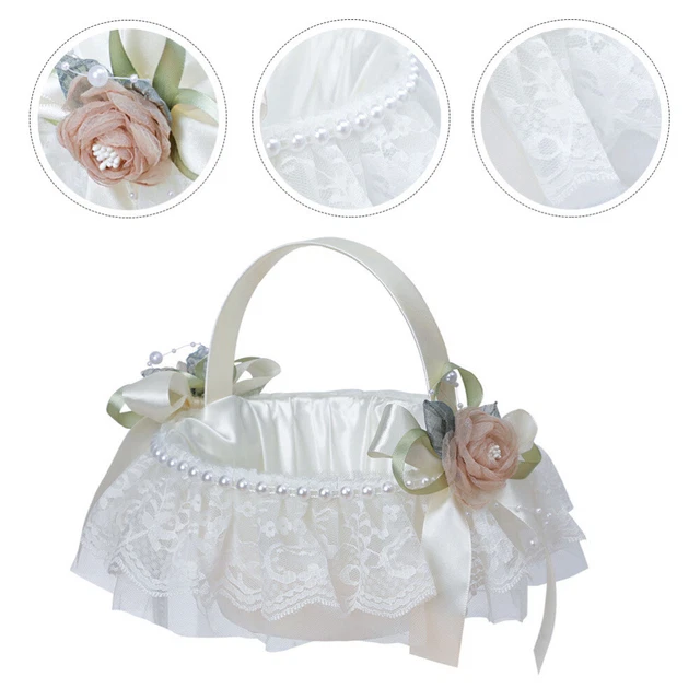 Cesta de flores de encaje portátil recipiente de flores de boda elegante soporte de regalo