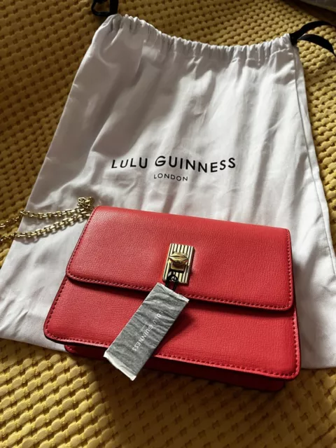 Leather Lulu Guinness Lip Polly Raspberry Crossbody Bag, Bnwt