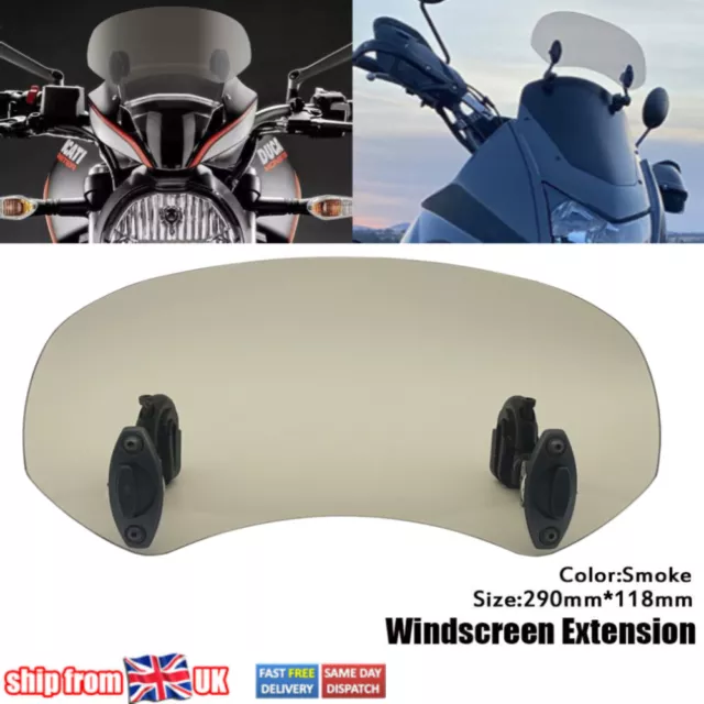 Motorcycle Adjustable Clip On Windshield Extension Spoiler Wind Deflector Smoke