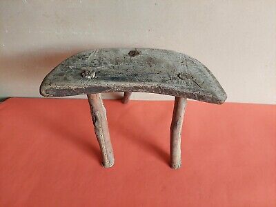 Old Antique Primitive Wooden Wood Chair Milking Stool Seat Bench Early 19th.