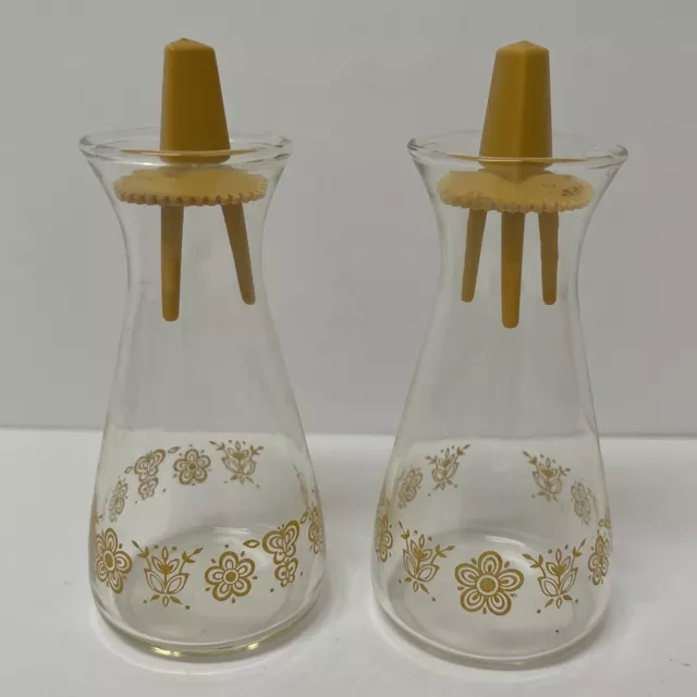 Vintage Pyrex Clear Butterfly Gold Design Salt and Pepper Shakers Yellow MCM