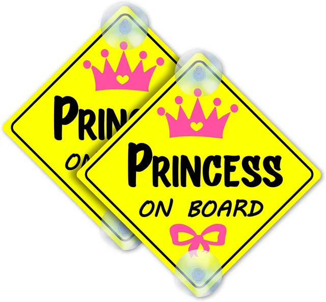 2PC Princess on Board Car Window Signs with Suction Cups - Baby Girl on Board Si