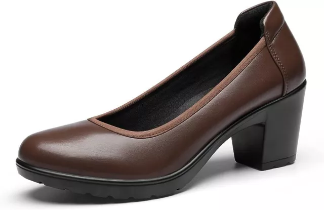 Women Round Toe Slip On Pumps Low Chunky Block Heel Comfort Dress Pump Shoes 3