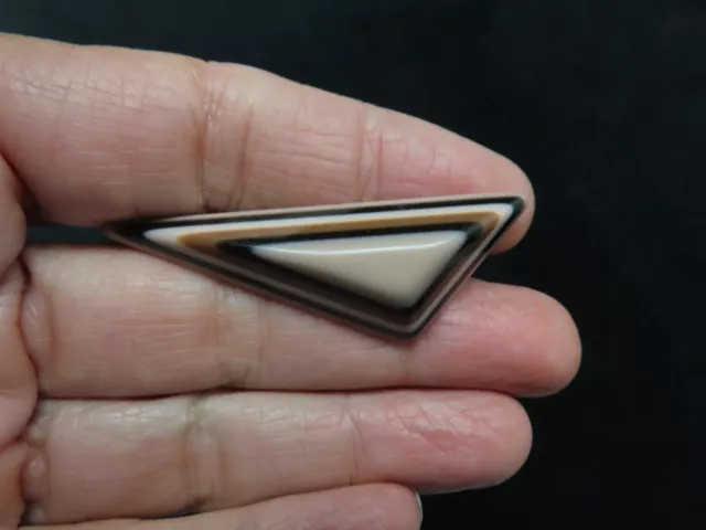 Vintage 1970's Laminated Chocolate Brown & Taupe Lucite Pin w/Original Tag