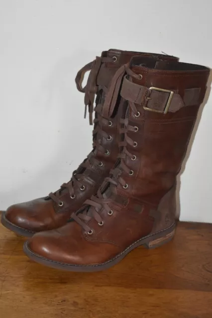 Timberland Savin Hill Womens Brown Leather Buckle Mid Calf Riding Boots Size 6.5