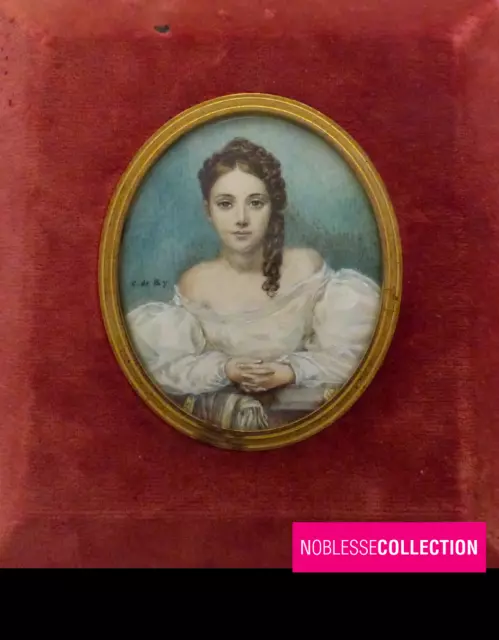 VERY FINE ANTIQUE 19th CENTURY FRENCH MINIATURE YOUNG LADY PORTRAIT HAND PAINTED