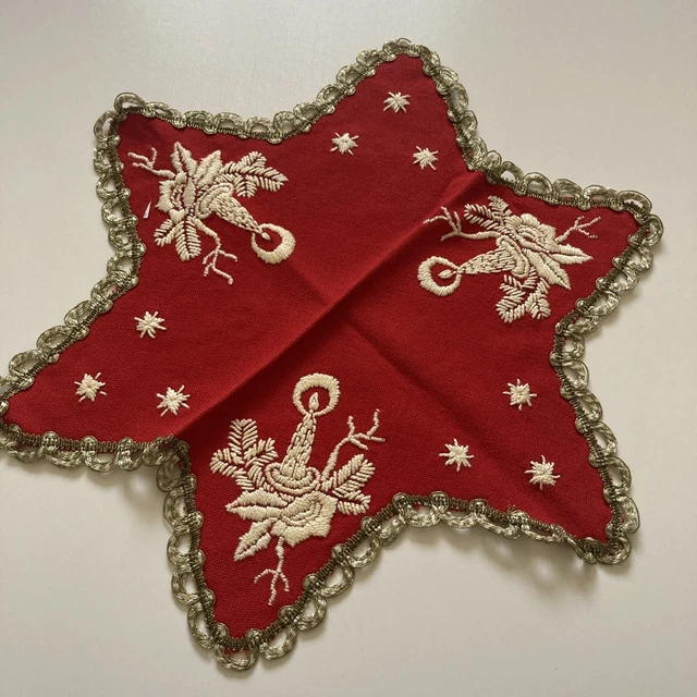 German TableCloth CHRISTMAS DECORATION CANDLES EMBROIDERY RED STAR PLACEMAT