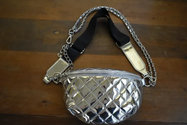 Steve Madden Crossbody Convertible Quilted Chrome Patent Belt Bag