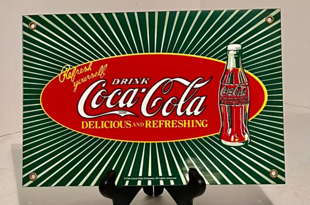 Drink Coca Cola Delicious and Refreshing Reproduction PORCELAIN Sign 8 X 12