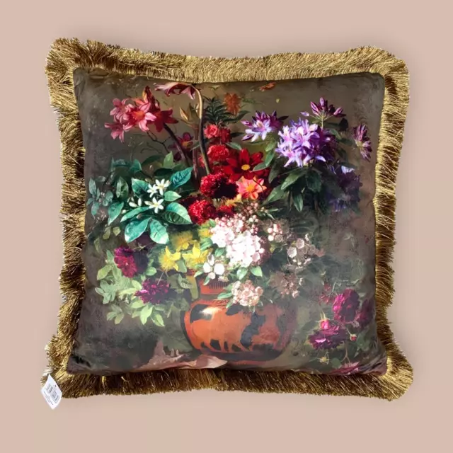 Velour Cuscino con Fiori Classico Vecchio Maestro Frangia Oro 45cm x 45cm Nuovo