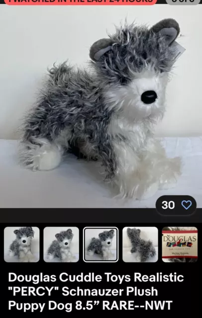 Douglas Cuddle Toys Realistic "PERCY" Schnauzer Plush Puppy Dog 8.5” RARE--NWT