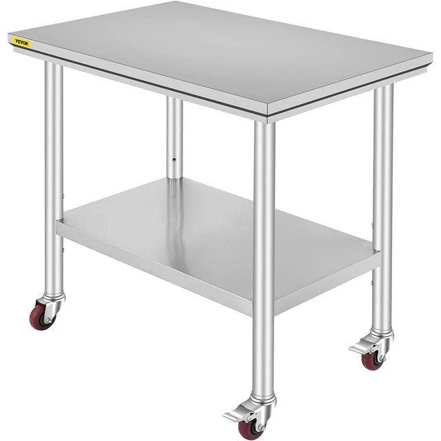 VEVOR Stainless Steel Work Table 36 X 24 Inch with 4 Wheels Commercial Food Prep