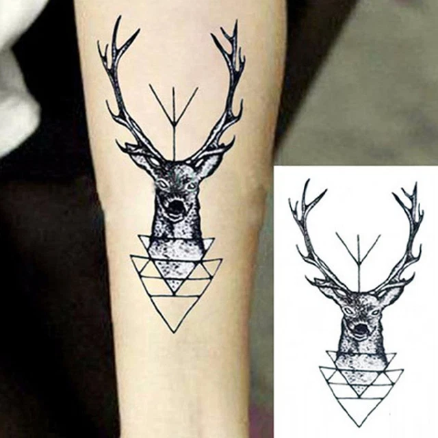 Elegante Impermeable Tatuaje Temporal Pegatina Cabeza de Ciervo Tatuaje Bucks Tatuaje Falso ZR