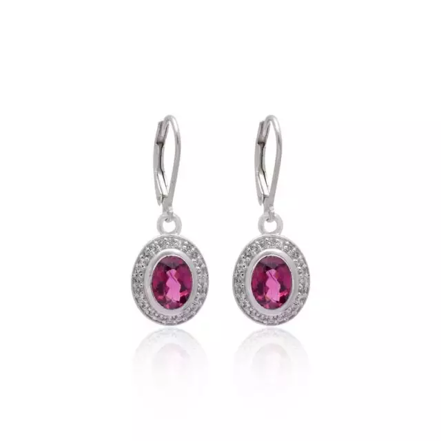 Naturel Rhodolite Gemme Grenat 925 Argent Sterling Halo Pendantes Femme Boucles