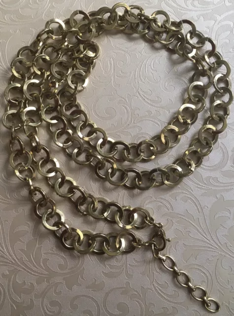 Vintage MONET Circular Link Gold Tone Long Necklace 3