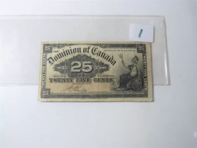 CANADA BANKNOTE SHINPLASTER 1900  25 cent SIGNATURE  BOVILLE NO1