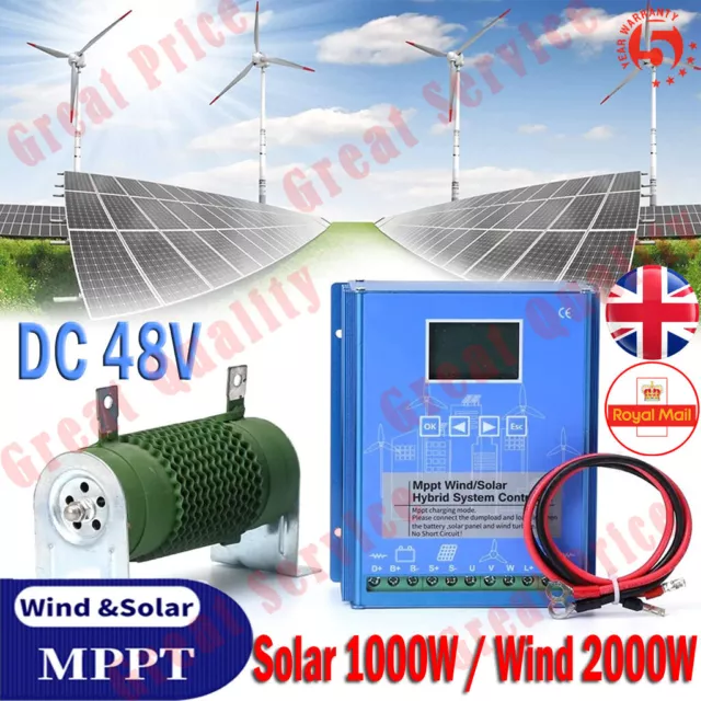 Hybrid MPPT Charge Controller 1000W Wind 1000W Solar DC 48V Battery Regulator UK