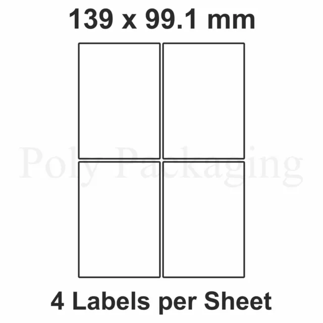 A4 Printer Labels(4 PER SHEET)(99.1x139mm) Plain Self Adhesive Address Sticky
