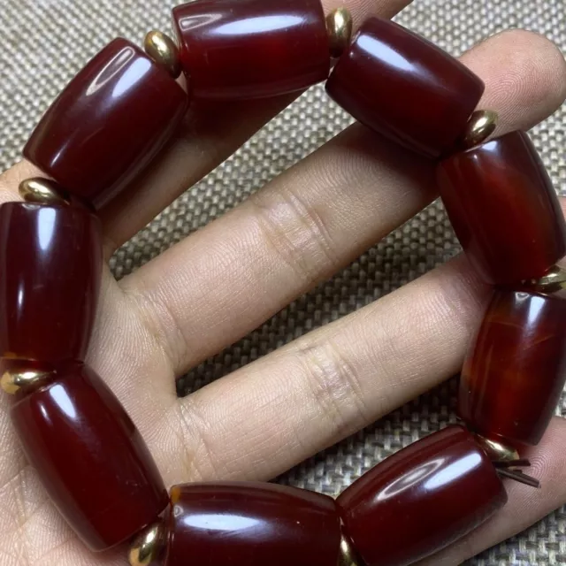 4" Chinese Ancient natural agate carved exorcism amulet Bracelet hand chain