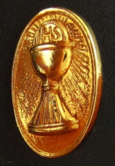 Vintage First Holy Communion Gold Tone Pin Religious Holy Catholic Jesus Christ